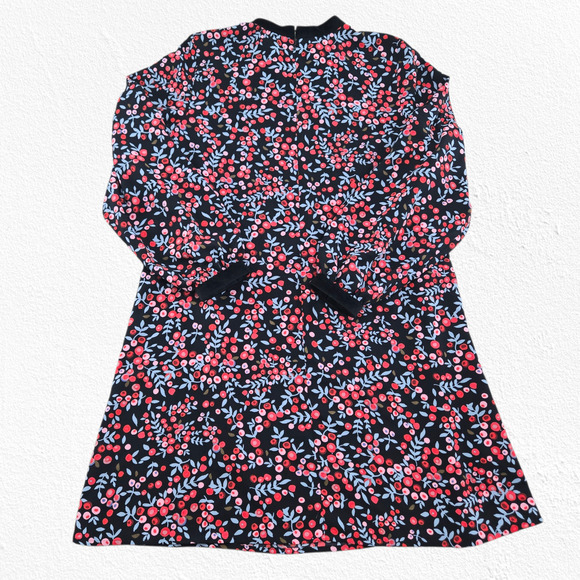 LOFT Black Floral Berry Print Velvet Collar Retro Knee Length Dress Size Small - Picture 12 of 12